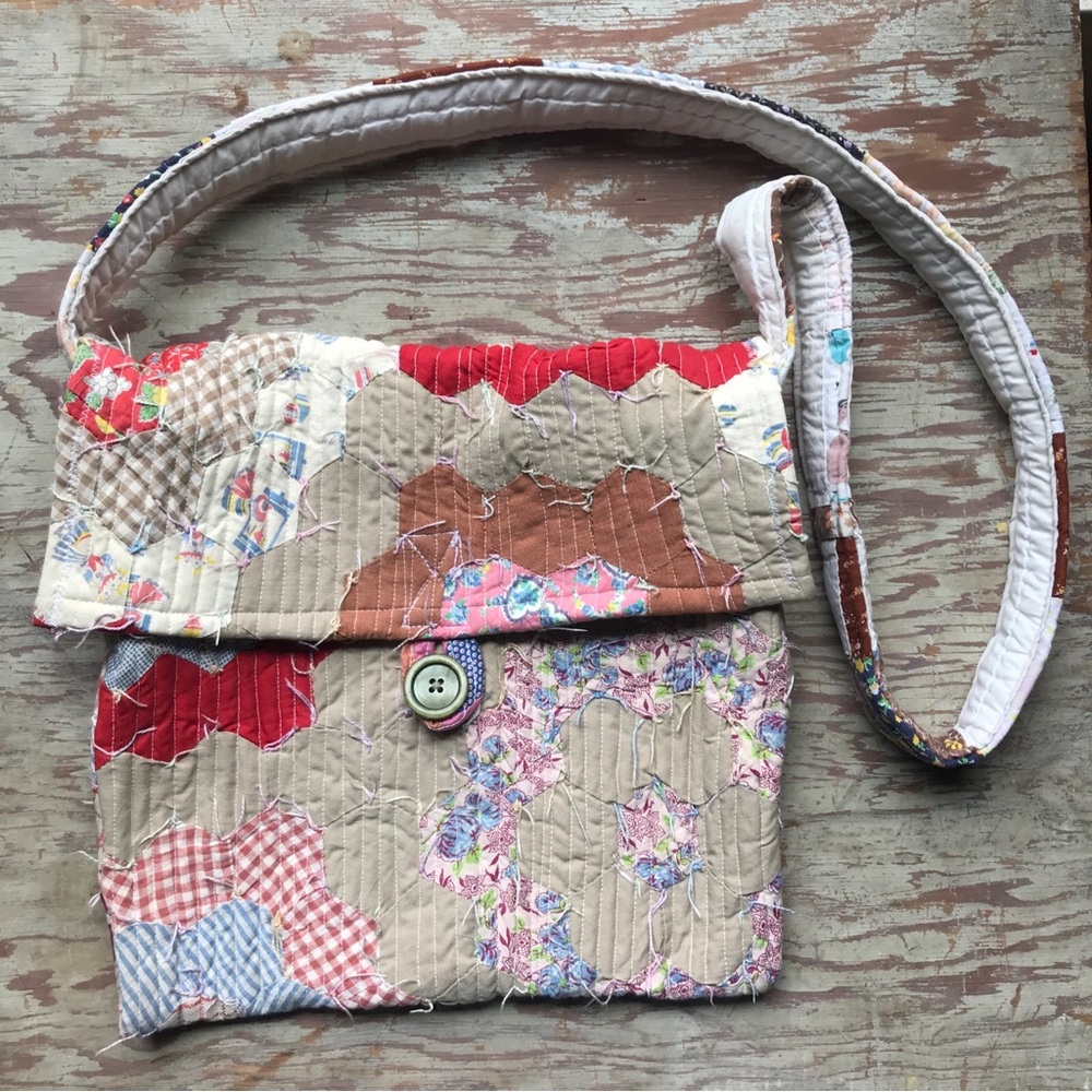 Handmade Vintage Quilt Crossbody Messenger Bag Tote 13" x 13"